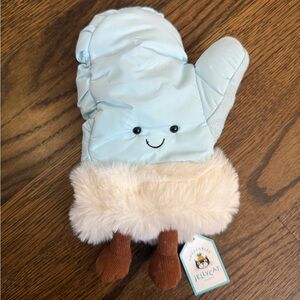 Jellycat Light Blue Mitten Plush with Fluffy Trim